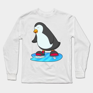 Penguin at Ice skating with Ice skates Long Sleeve T-Shirt